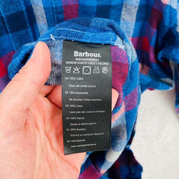 Barbour Flannel Shirt Mens XXL Tailored Fit Blue Red Button Down Long Sleeve - Picture 8 of 13